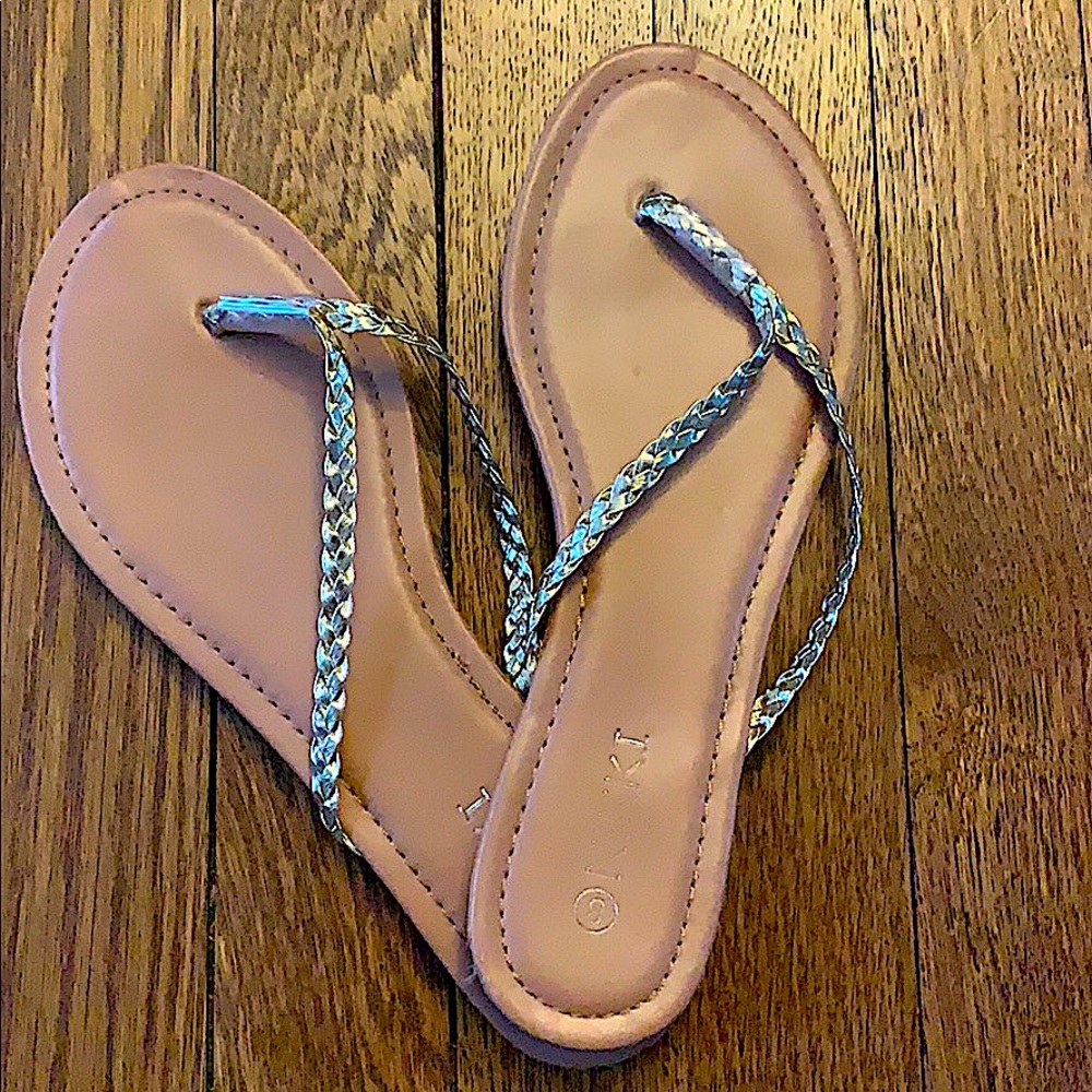 Gold braided flip flops. Size 8